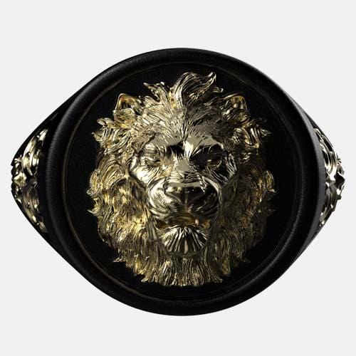 Chevalière lion noire et dorée par Art Caribe