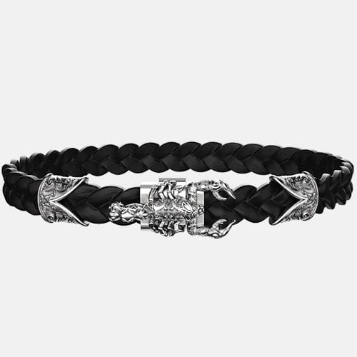 bracelet scorpion argent cuir noir