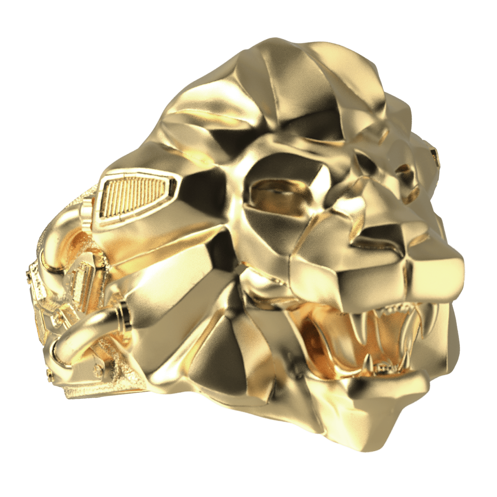 Bague lion bionique dorée par Art-Caribe