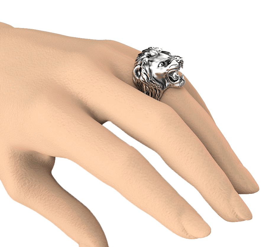 Art-Caribe.com Bague Bague tête de lion argentée brutal