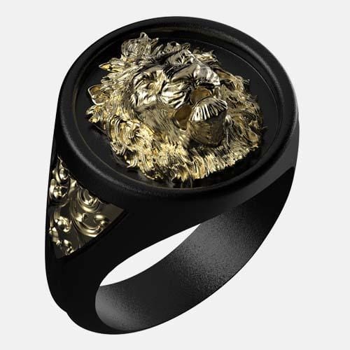 Chevalière lion noire et dorée par Art Caribe