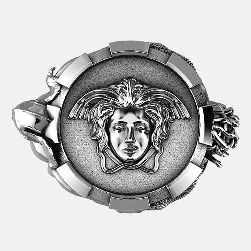 Bague chevalière médusa en argent par Art-Caribe