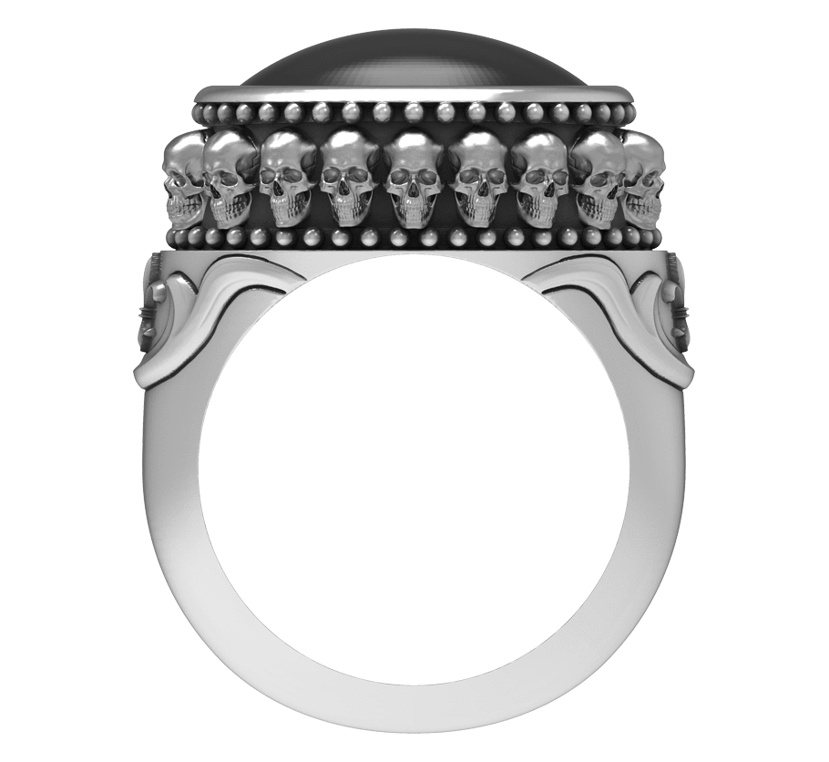 Chevalière ovale tête de mort en argent Art Caribe