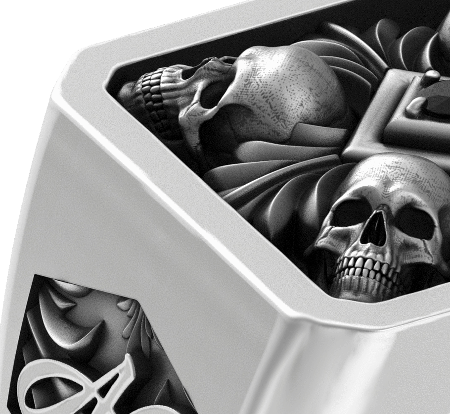 Chevalière tête de mort en argent