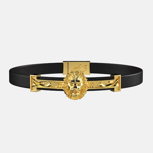bracelet lion doré cuir lisse