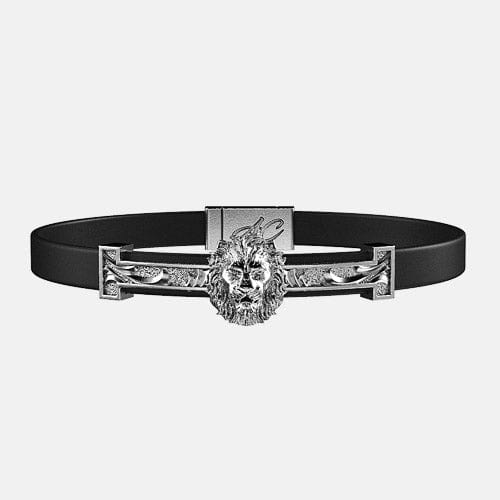bracelet lion argent cuir lisse