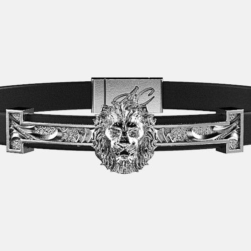 bracelet lion argent cuir 