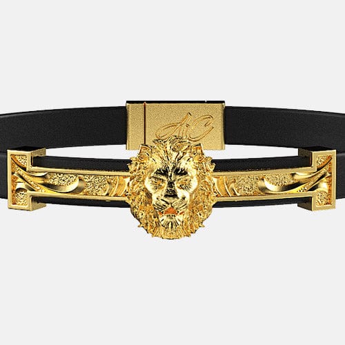 bracelet lion doré cuir lisse homme