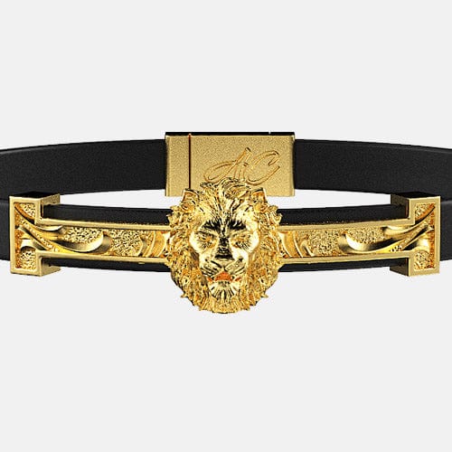 bracelet lion doré cuir lisse