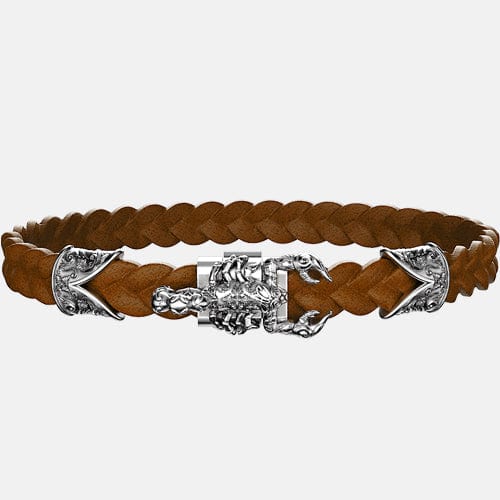 bracelet scorpion argent cuir marron