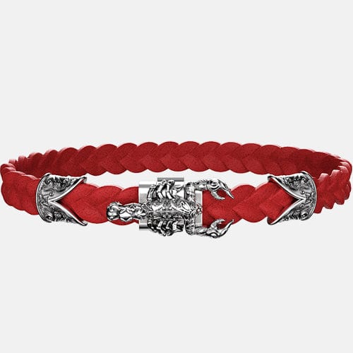 bracelet scorpion argent cuir rouge