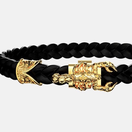 bracelet scorpion or cuir noir