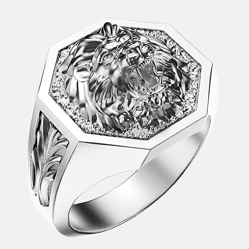 Chevalière lion octogonal en argent par Art Caribe