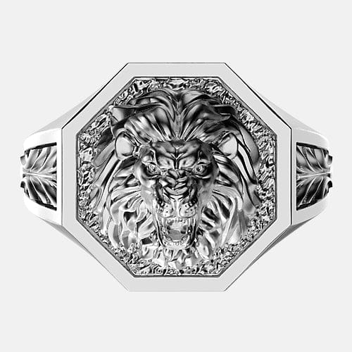 Chevalière lion octogonal en argent par Art Caribe