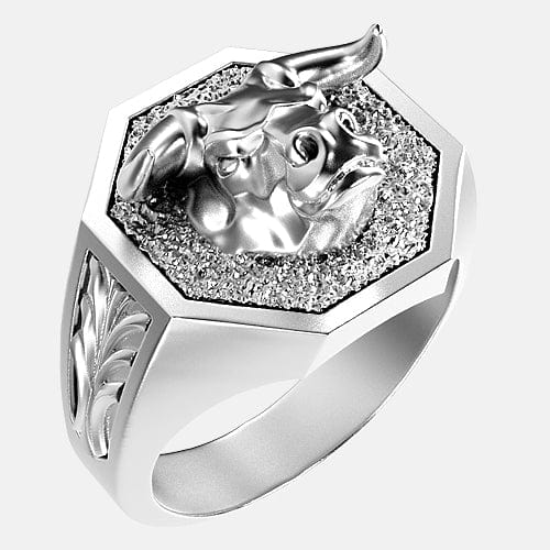Chevalière taureau octogonal en argent par Art caribe