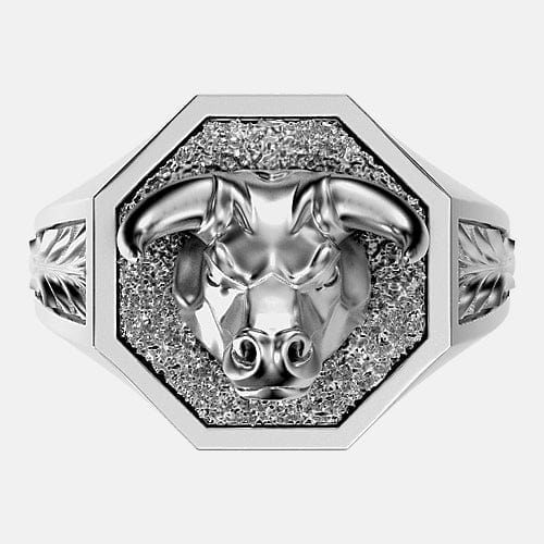Chevalière taureau octogonal en argent Art caribe