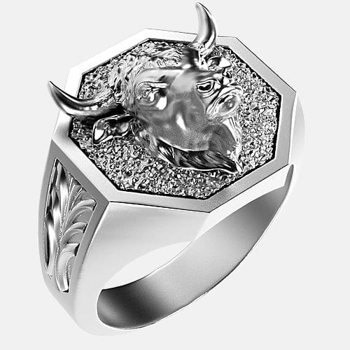 Chevalière taureau octogonal en argent par Art Caribe 