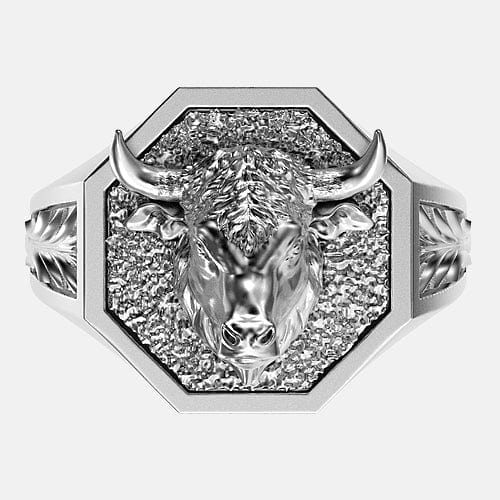 Chevalière taureau octogonal en argent Art Caribe